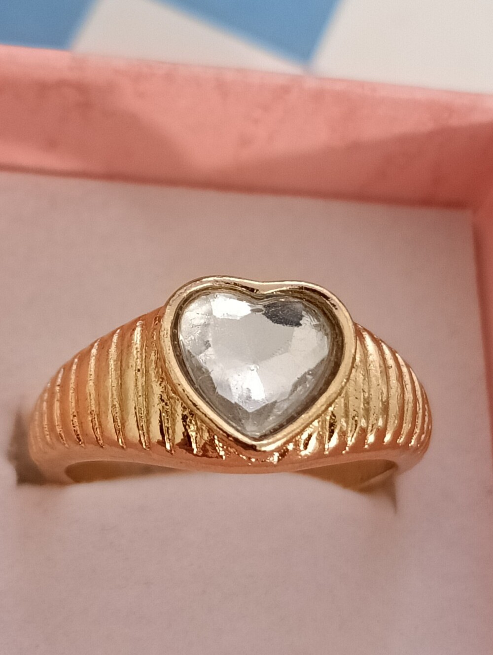 Gold Heart Ring with Clear Stone - Women Jewelry Ring
